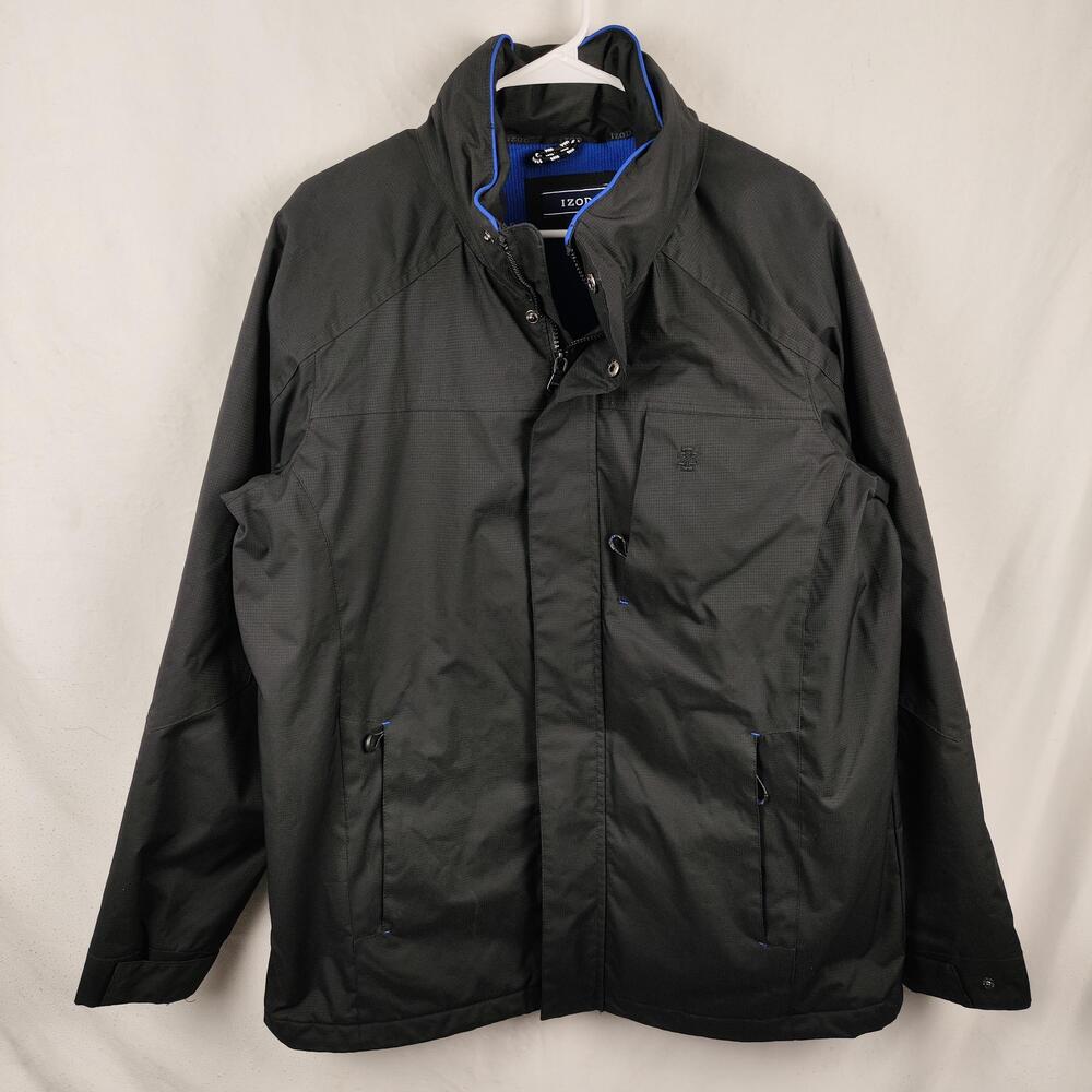 IZOD Jacket Mens Medium Black Full Zip Lined Windbreaker Stand Collar Pockets